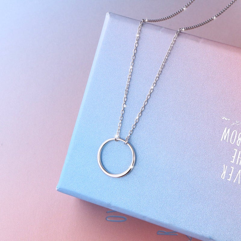Ladytree S925 Sterling Silver Circle Necklace for Women Dainty Simple Open Circle Pendant Day Collar Style with Rolo Chain 18+2 Inch Trendy Silver Necklace - Image 3
